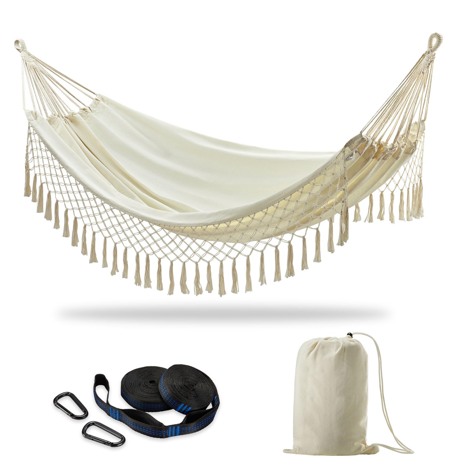 CYIKE Extra Large Double Cotton Hammock with Tree Straps