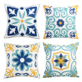 CYIKE Set of 4 18 x 18 Inch Blue Floral Waterproof Pillow Covers
