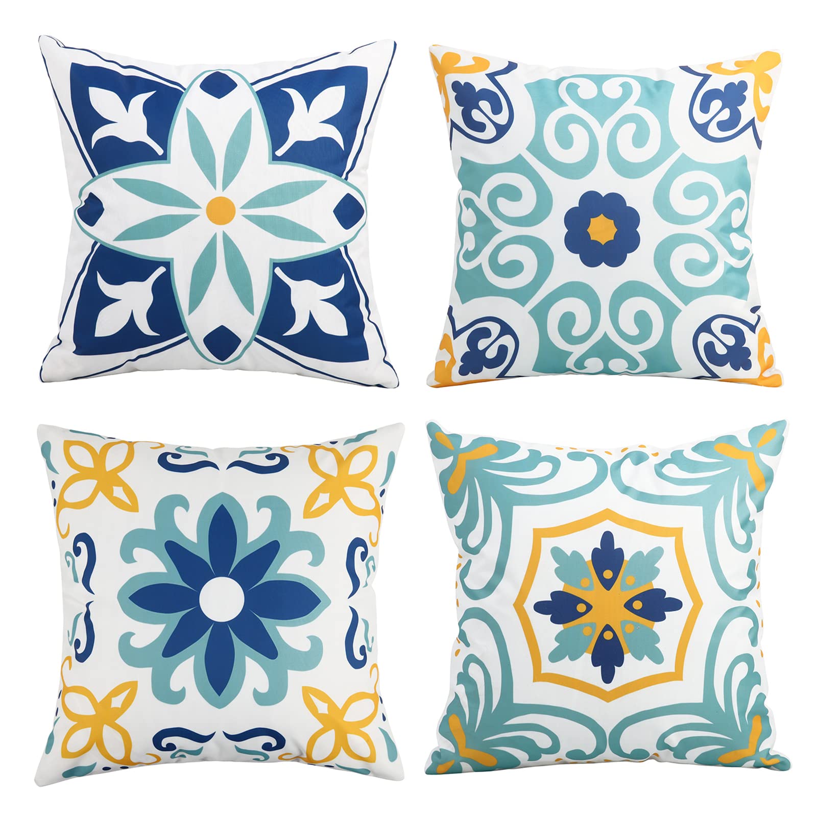 CYIKE Set of 4 18 x 18 Inch Blue Floral Waterproof Pillow Covers