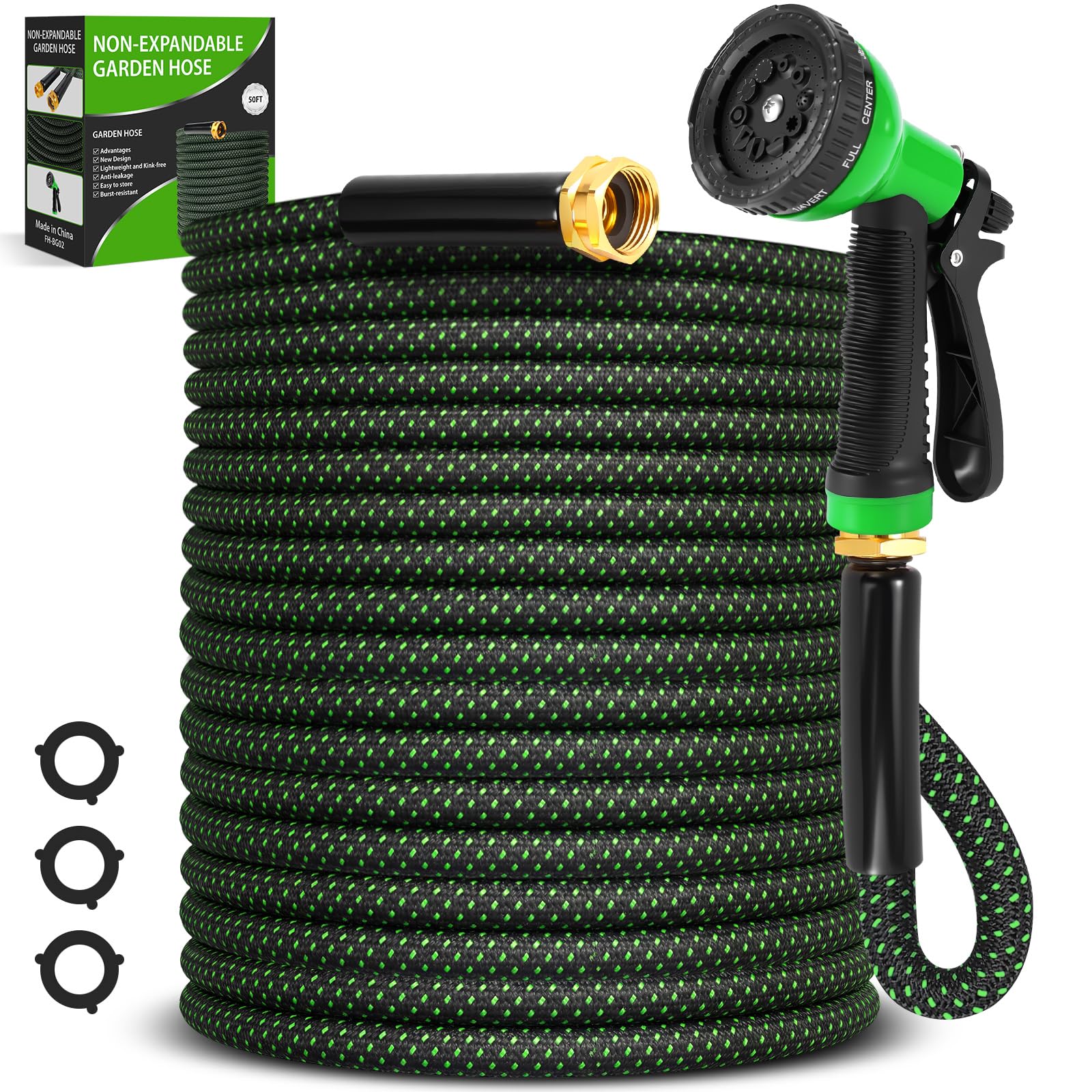 CYIKE 50 Ft Non-Expanding Garden Hose with Spray Nozzle