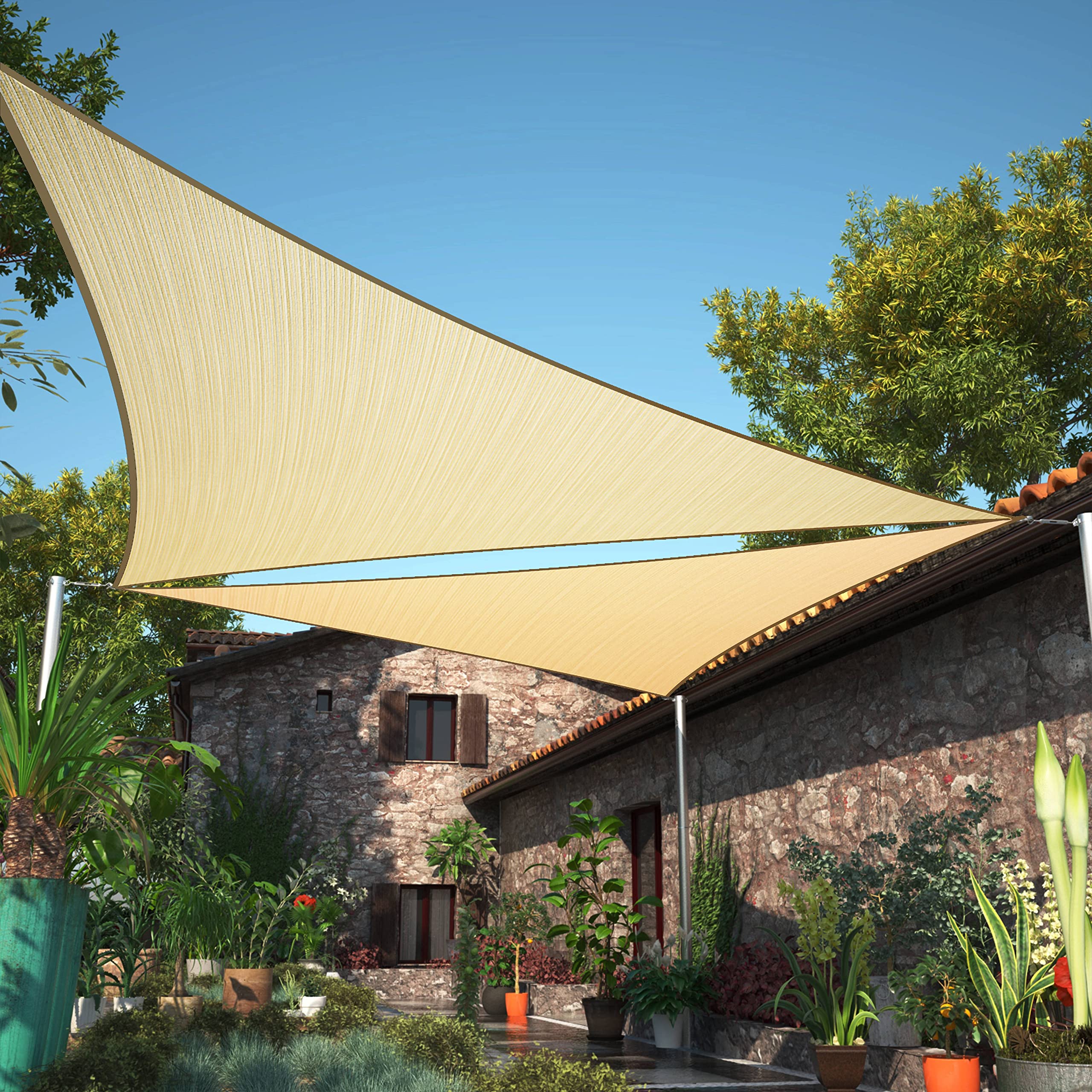 CYIKE 16' x 16' Beige Triangle Sun Shade Sail